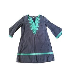 Jade‎ Melody Tan M Tunic Dress Cotton Navy Teal Classic Coastal Vacation Preppy